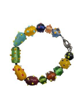 Glass Bead Bracelet Toggle Clasp Multicolor Dotted boho wearable art jewelry